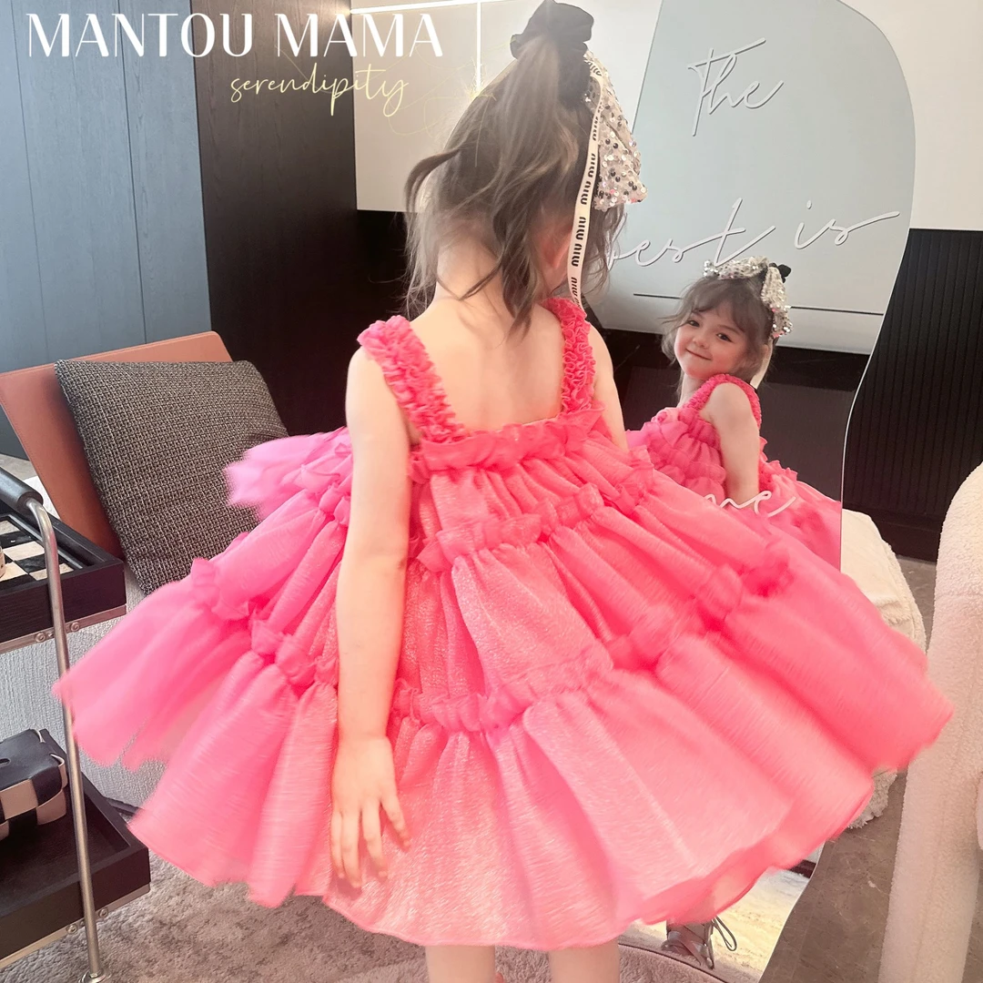 【桃花仙】【现货】超蓬粉嫩仙气连衣裙女童夏季无袖纱裙少女风花苞裤