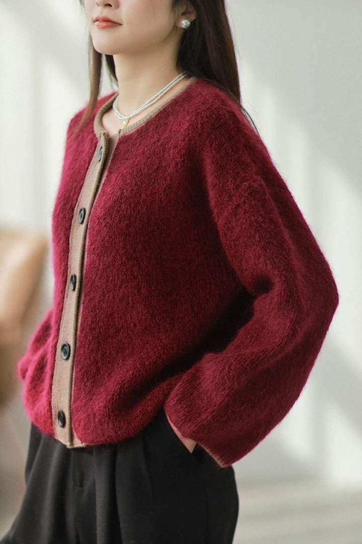 【含马海毛+羊毛！760g毛巾绣开衫】加厚双面织针织衫毛衣