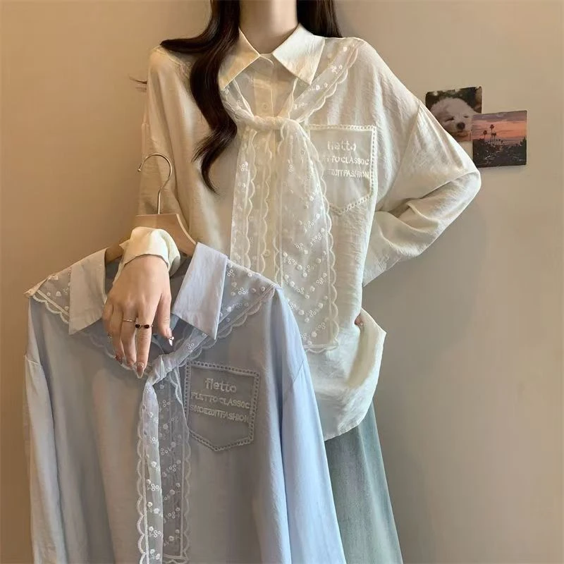 蕾丝披肩+长袖衬衫2025春夏新品宽松温柔大方洋气长袖衬衫上衣女