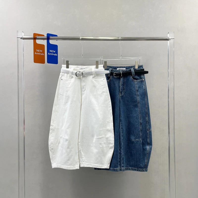 missfen欧货时尚设计感八分弯刀牛仔裤女高腰阔腿裤奶奶裤潮32554