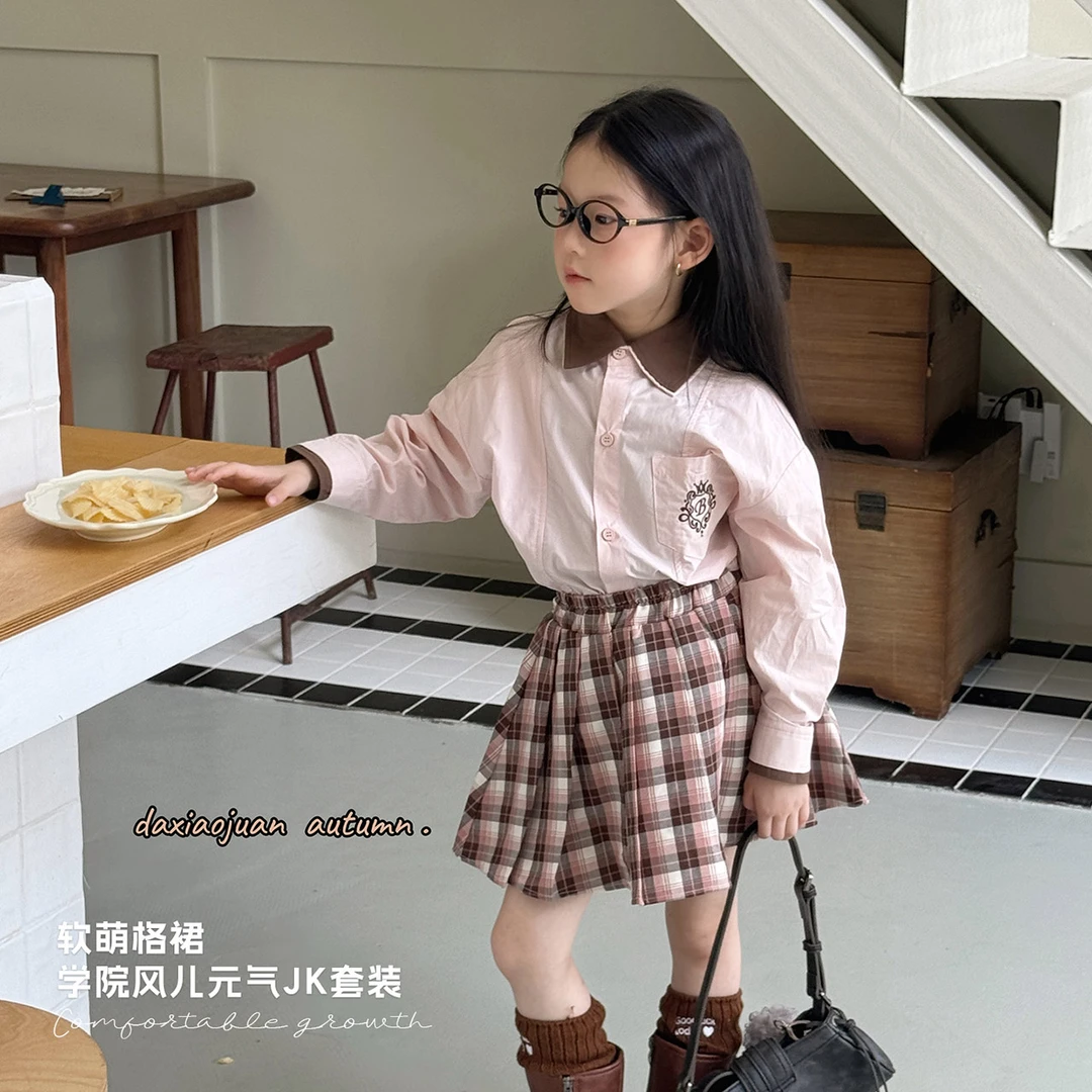 现货【大小卷】秋季新款女童学院风甜美JK套装两件套-26814