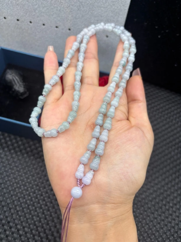 福利天然缅甸A货翡翠细糯紫罗兰葫芦6mm玉石珠链挂件绳毛衣链百搭