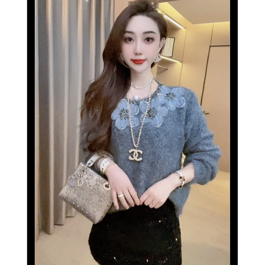 【初春】重工钉珠轻奢百慵懒风针织上衣