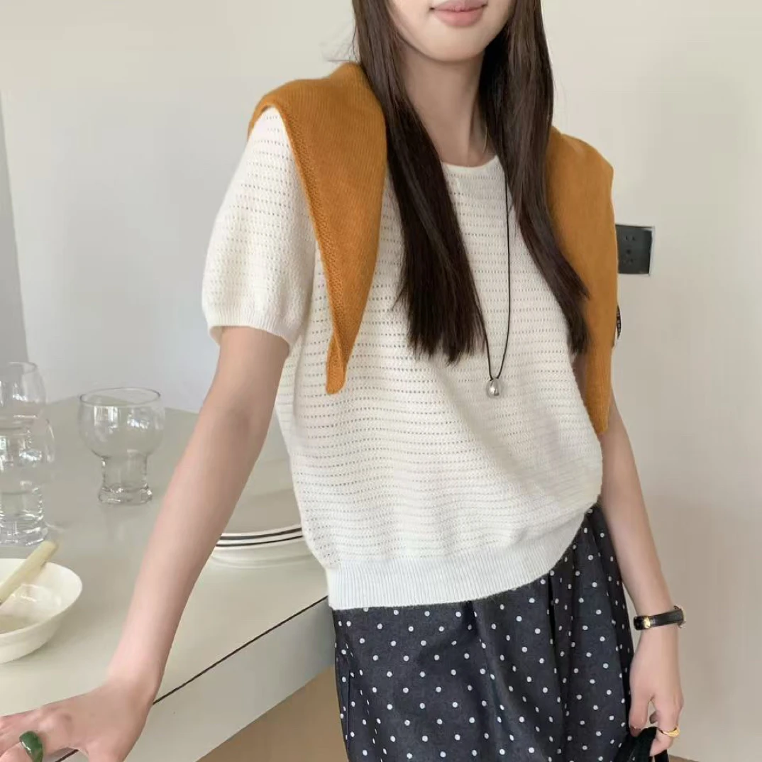C-991002 （带挂件）韩系百搭显瘦短袖针织上衣 8-30