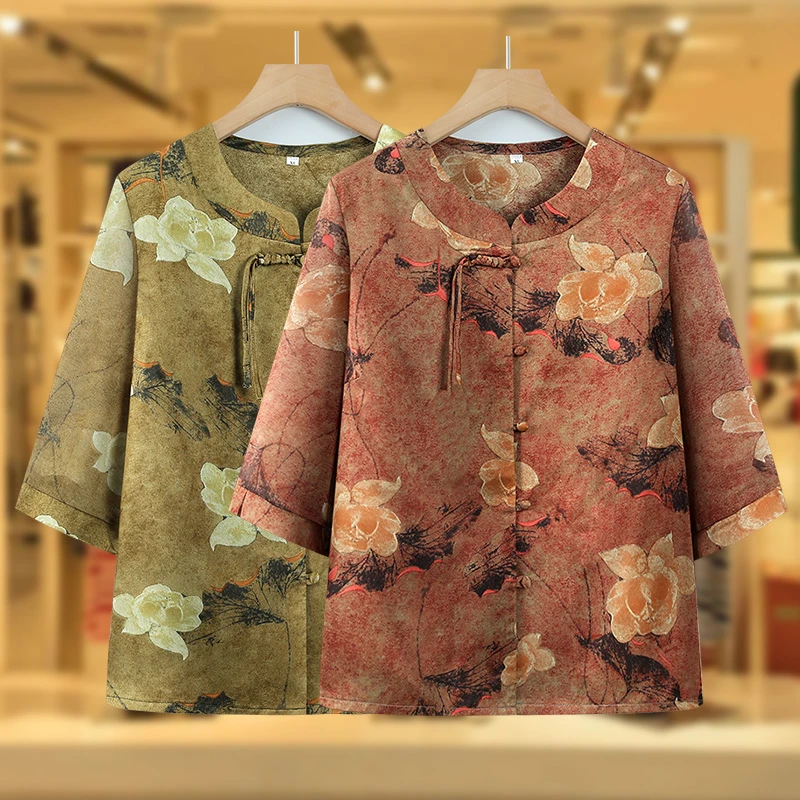 中老年人夏装女奶奶衬衫半袖老人衣服妈妈太太60岁70上衣春夏衬衣