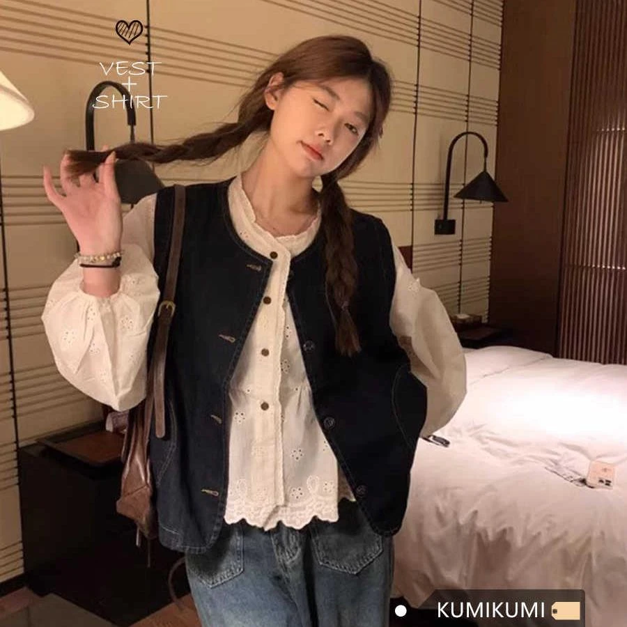 复古牛仔小背心马甲女春夏季宽松外搭叠穿小个子短款坎肩马夹外套