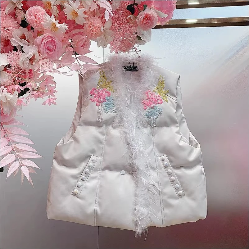 A042欧美风设计师2025秋冬新款重工钉刺绣花朵马夹女