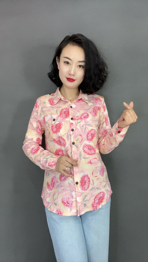 【春夏新款】薄款棉麻碎花设计高端轻奢时尚洋气印花衬衫女9030