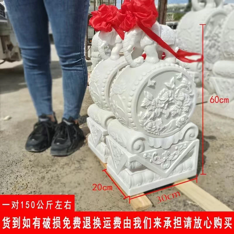 天然汉白玉门墩抱鼓石别墅门口庭院摆件立体中式大型工艺品大号