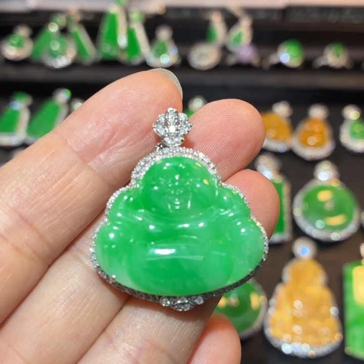 翡翠18K金镶嵌吊坠(不含链)翡翠