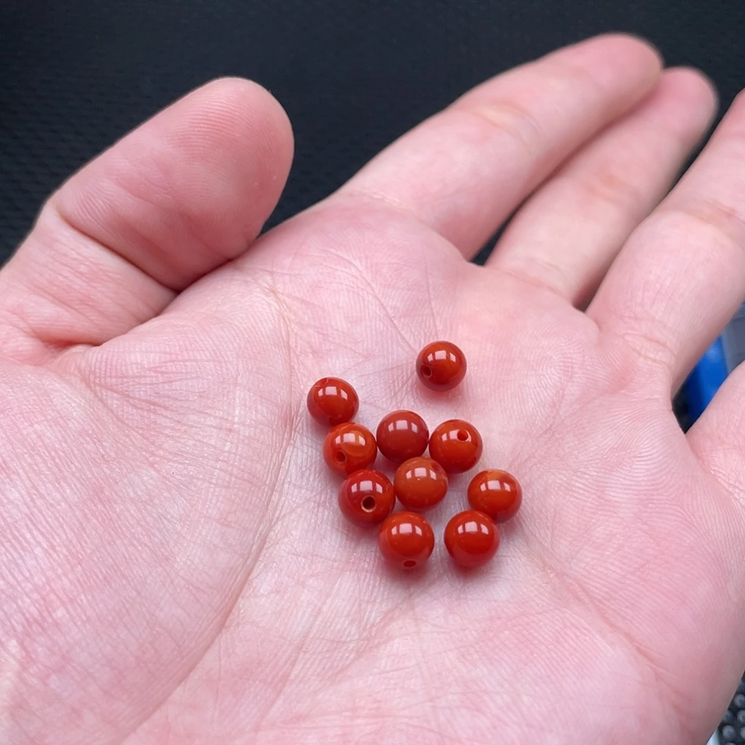 南红玛瑙6mm柿子红圆珠一组10颗未镶嵌