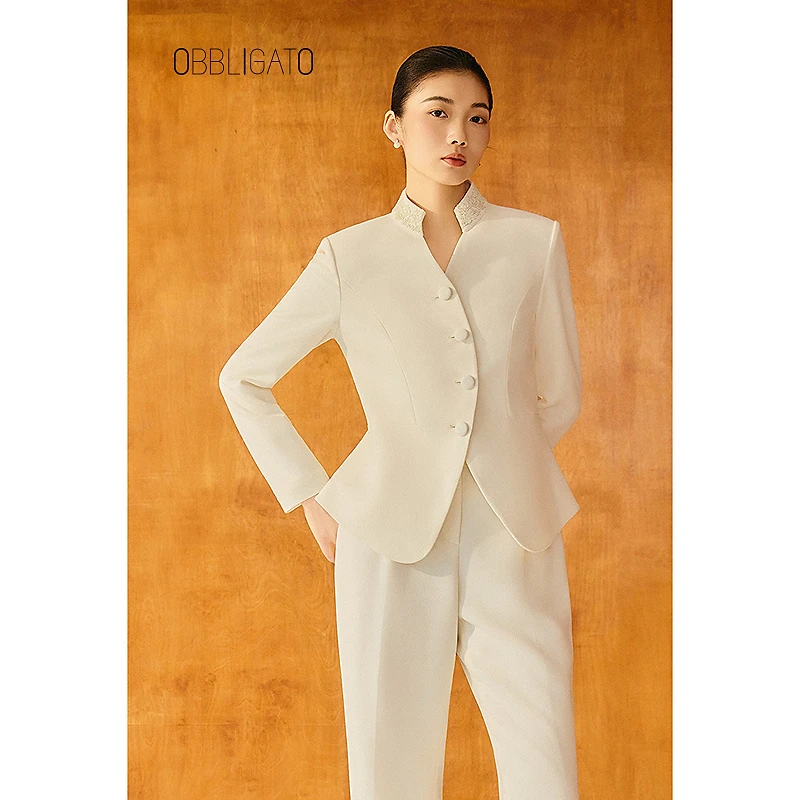 OBBLIGATO奥丽嘉朵2025冬季1C35510030新品钉珠刺绣弧线门襟外套
