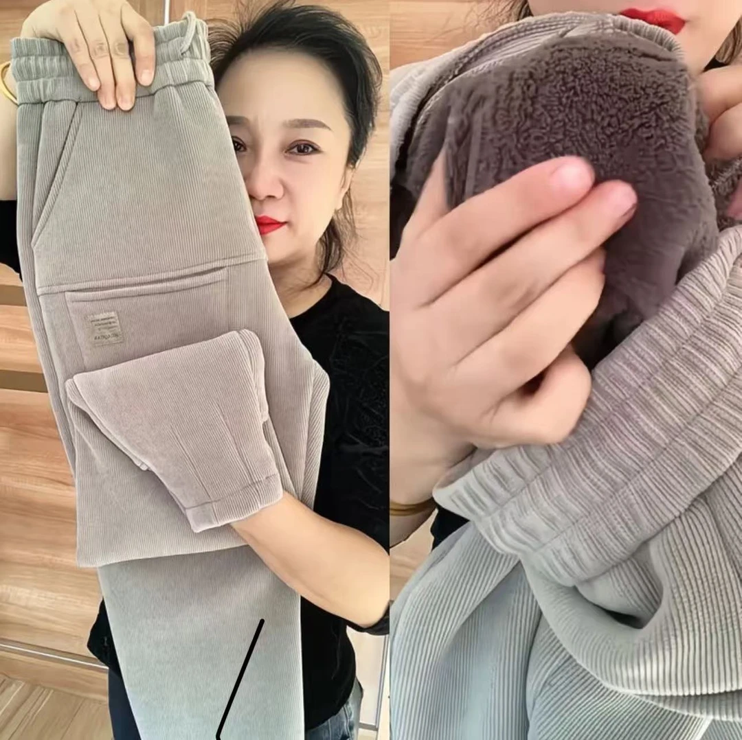 雪尼尔加绒加厚哈伦宽松保暖八分裤女休闲裤微弹提臀纯色冬季防风