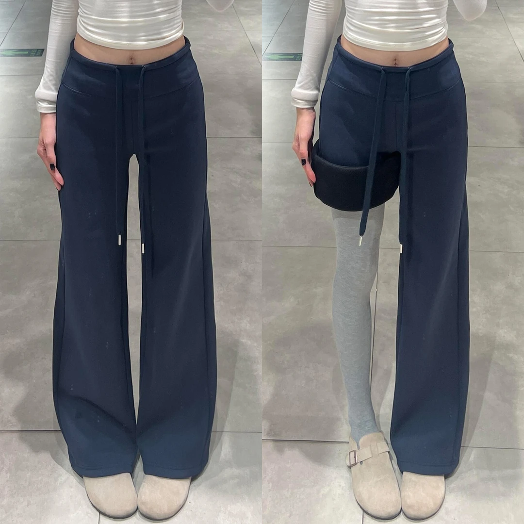 加绒糯米运动裤女秋冬2025新款高腰显瘦慵懒垂感休闲窄版阔腿裤子
