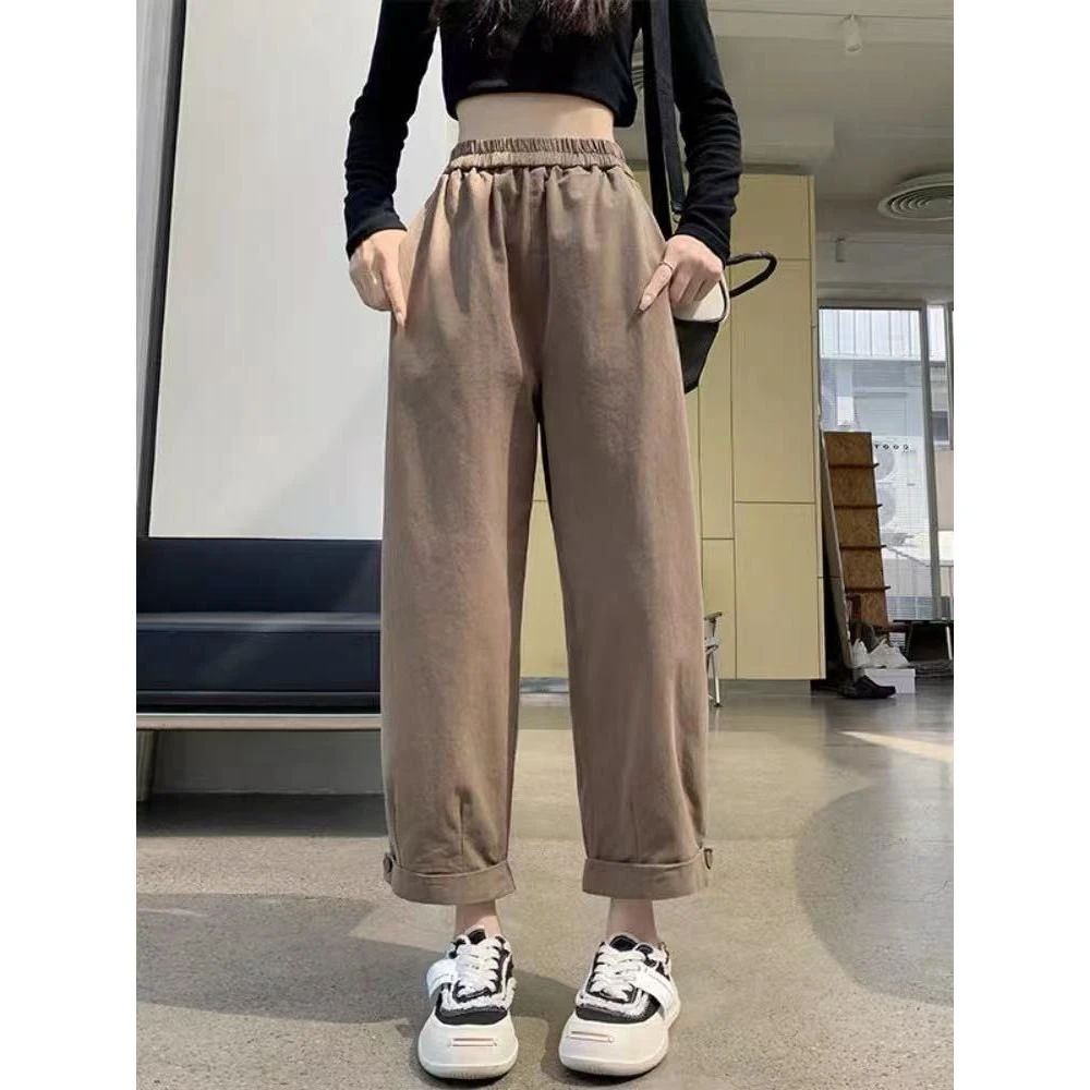 冰丝运动裤女夏季薄款2025新款慢跑萝卜裤宽松休闲九分哈伦老爹裤