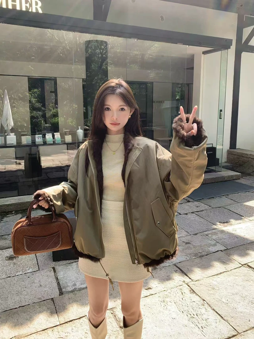 M1X2518-新款休闲两面穿短款百搭女冬季大衣女宽松