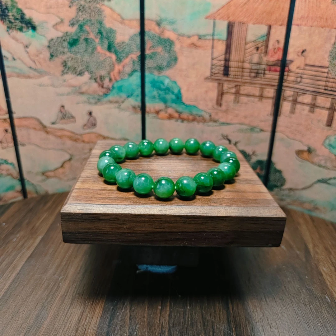 B和田玉碧玉圆珠手串（卡10）1642