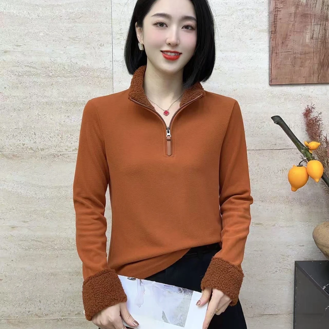 2025冬款新品加绒时尚长袖半拉链毛领设计感休闲百搭洋气上衣5212