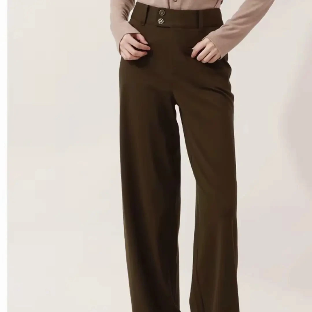 GIRDEAR/哥弟冬季极简风窄版高腰极简高腰透气直筒裤