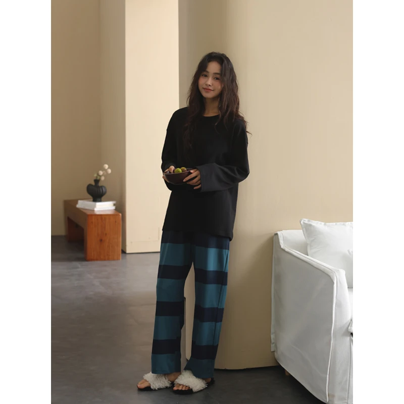 【美家臣】睡衣女款2025秋季针织棉圆领长袖长裤套装春秋休闲家居