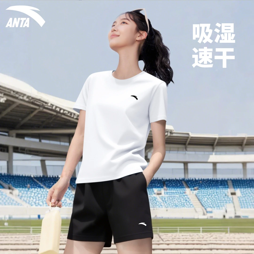 安踏速干运动套装女夏季新款透气速干短袖t恤五分裤休闲羽毛球服