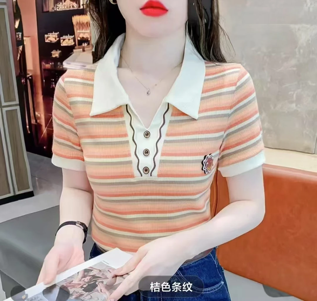 2520# polo领正肩短袖t恤新款爆款夏季独特别致漂亮