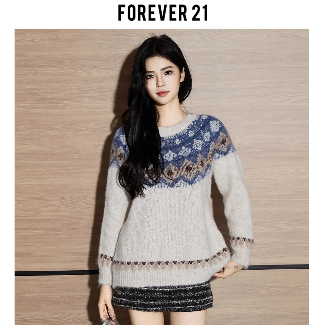 Forever 212025秋冬季新款圆领套头毛衣宽松软糯针织衫女时尚百搭