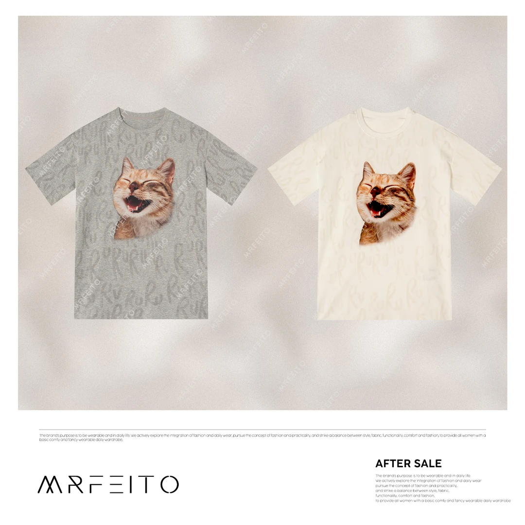 【哈哈猫】2025春季新款时尚大猫字母女士短袖T恤H1192TX02C30789