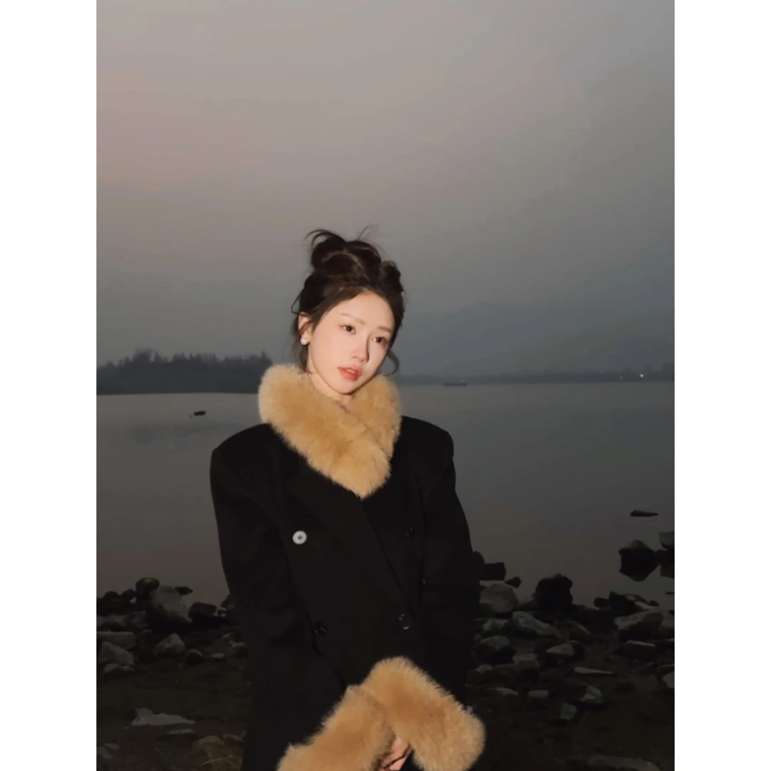 JUST SISSI 挪威冬日 甄选00羊毛/氛围感毛领大衣