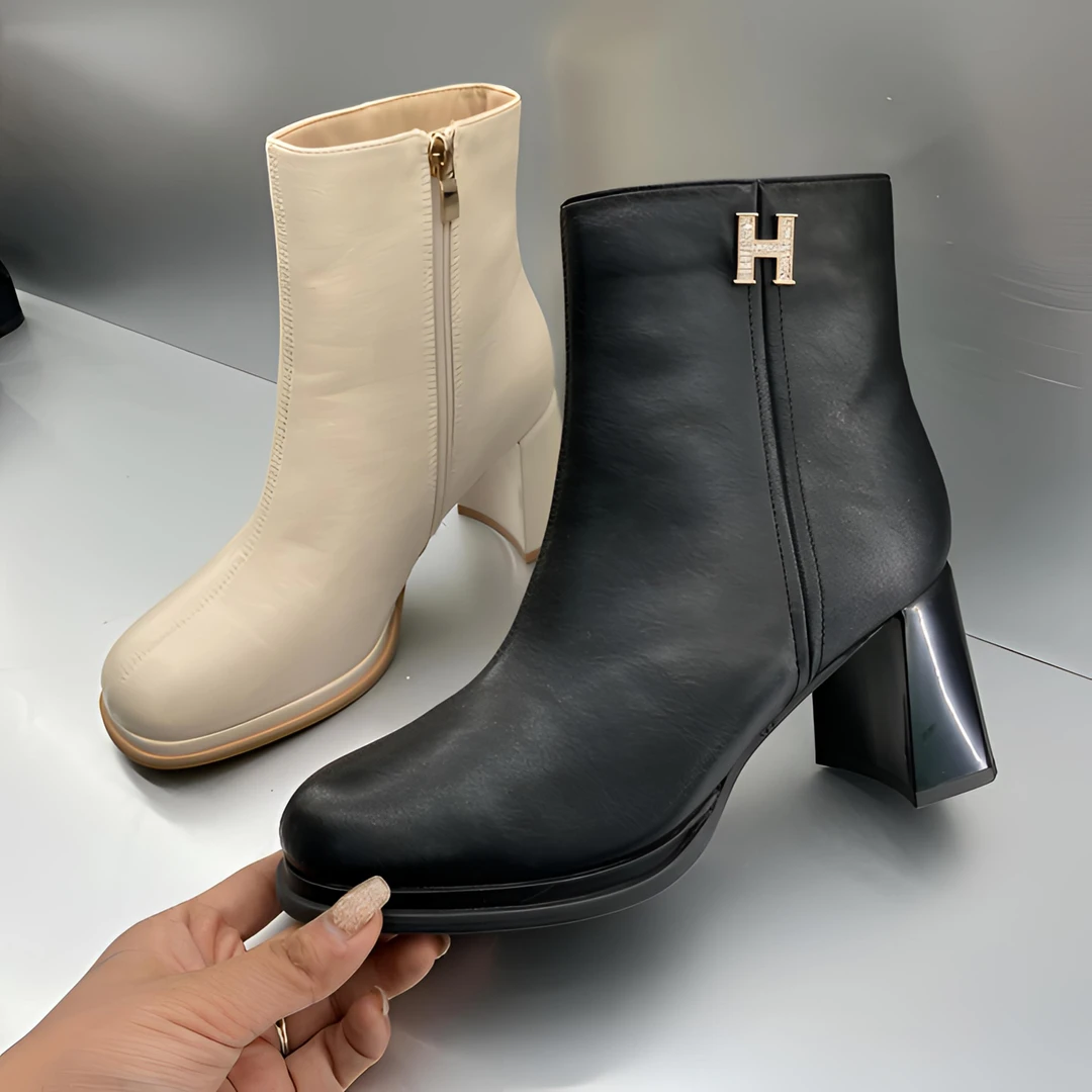 8903时装靴中跟加绒秋冬短靴粗跟女鞋马丁靴秋季高跟时尚女靴