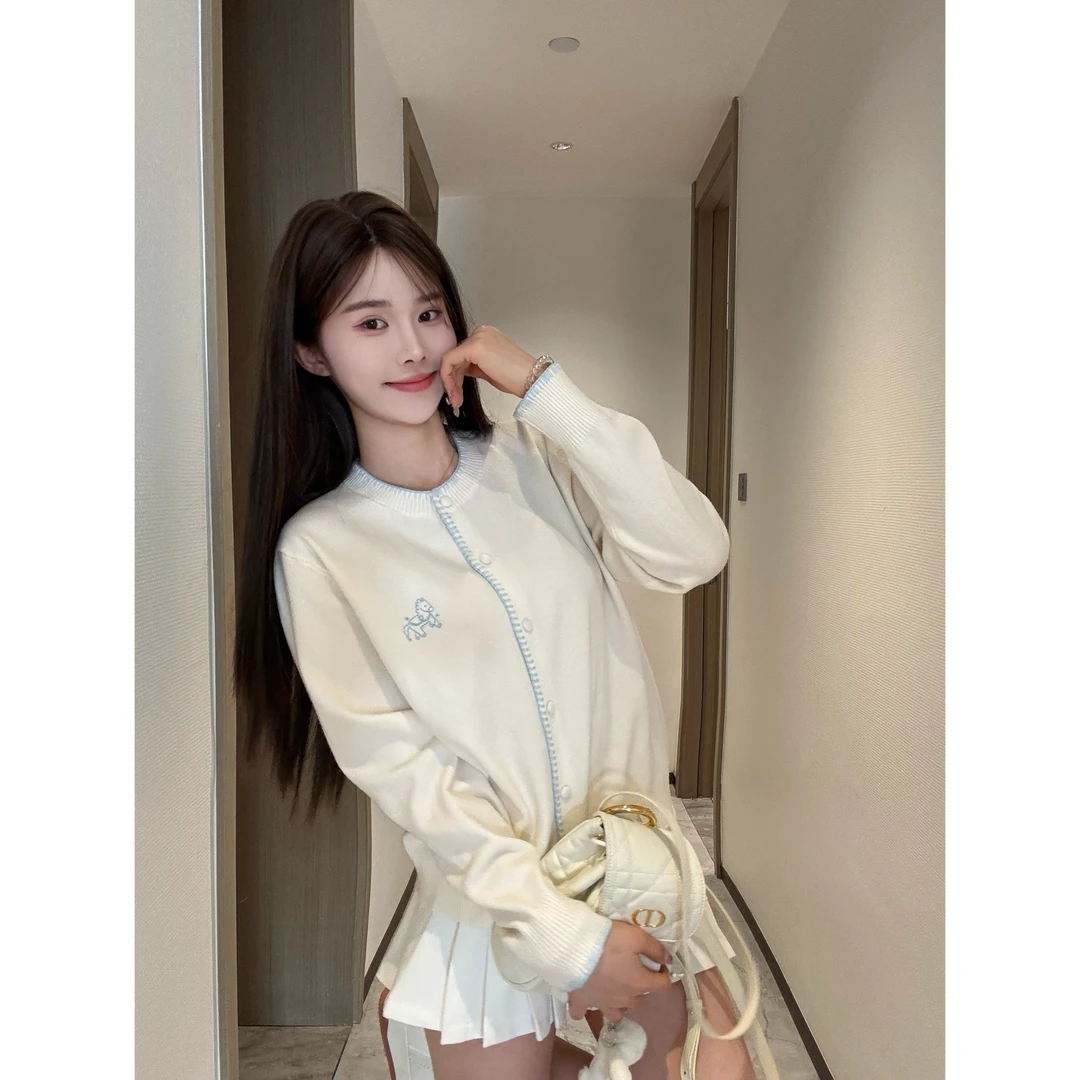 【SALE服饰】时尚百搭秋冬撞色蕾丝拼接针织开衫女内搭