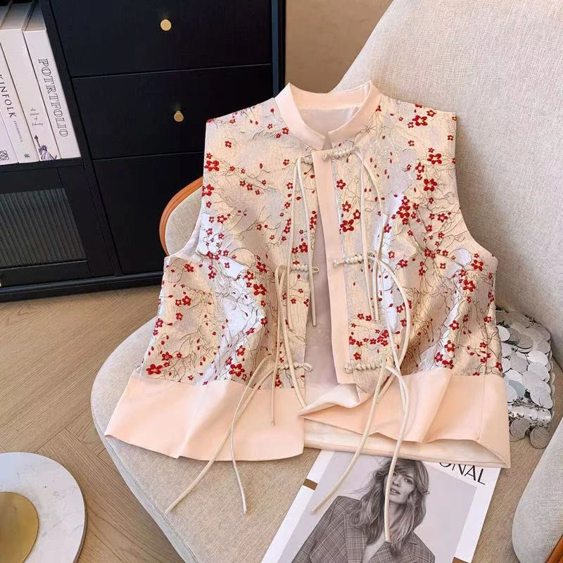 （红梅）2025春季中式马夹百搭时尚马甲国风提花马甲