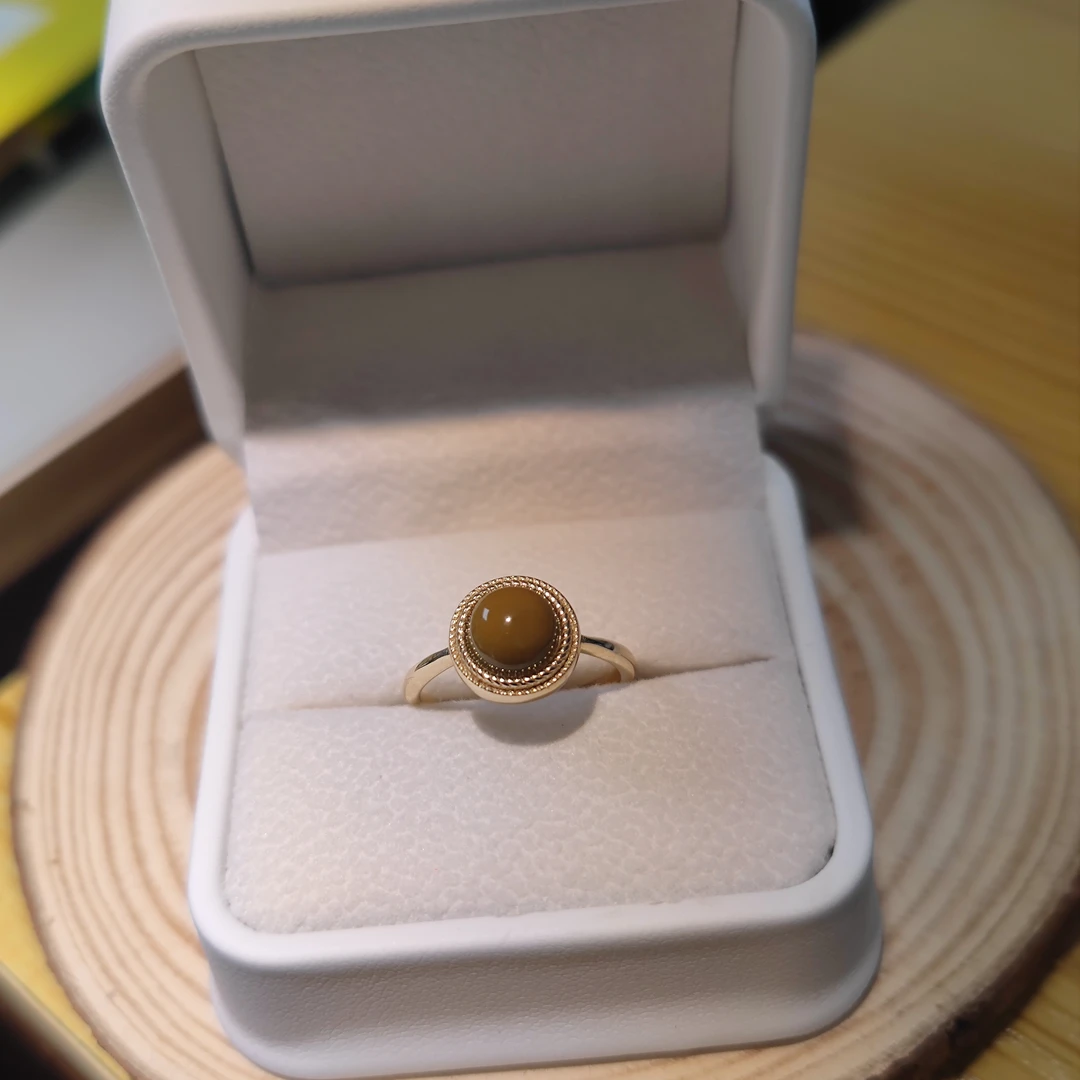 11711天然原矿绿松石镶嵌合金活口女戒