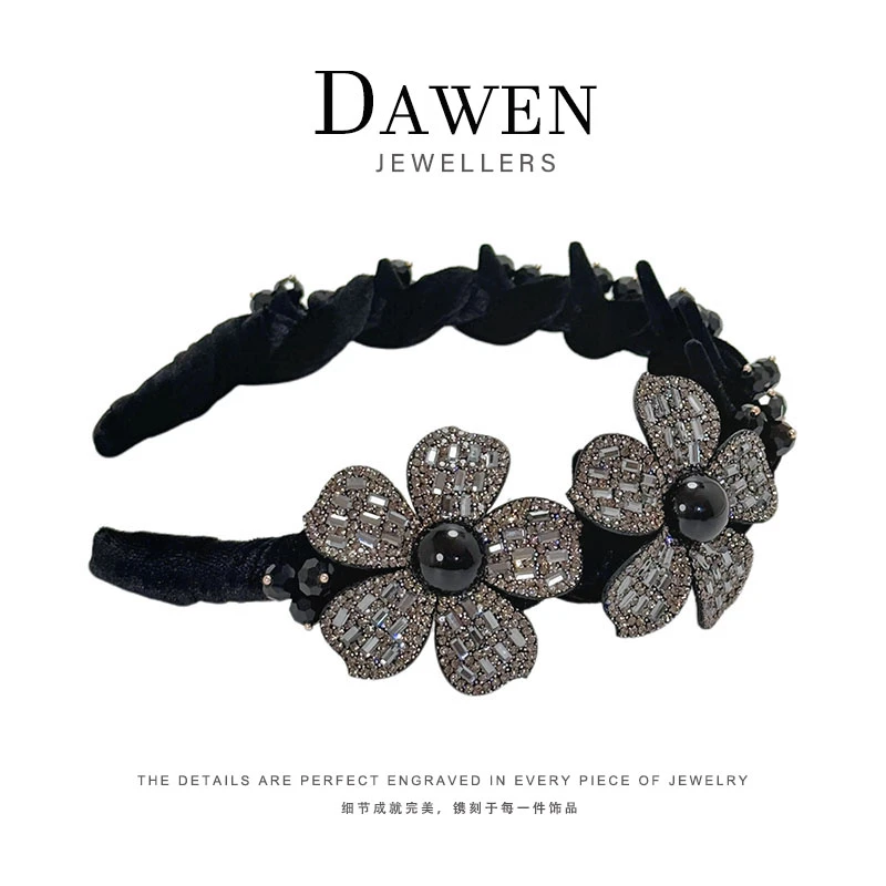 1178《爱上花钨》镶钻丝缎立体花朵轻奢发箍时尚气质高颅顶发卡