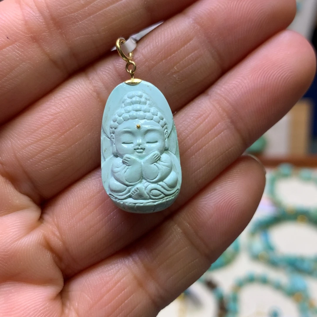 绿松石18K金镶嵌挂件