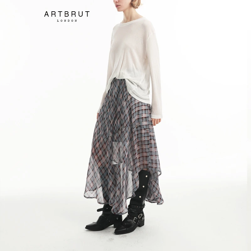 artbrut‘屿漫游季’蓝格长裙半身裙伞裙夏日清凉2022ARQ