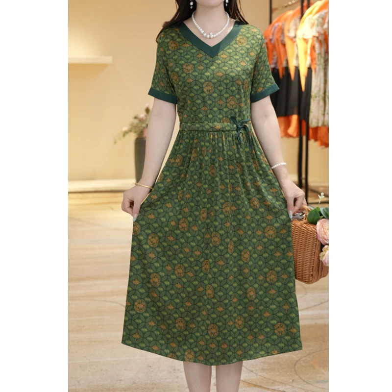 M1808女装短袖连衣裙气质时尚夏季休闲百搭中长款裙子