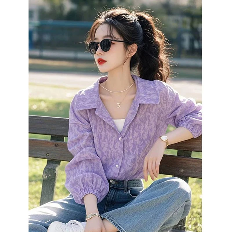 2025年春秋季新款韩版时尚高级感花色衬衫女士小众潮流设计感上衣