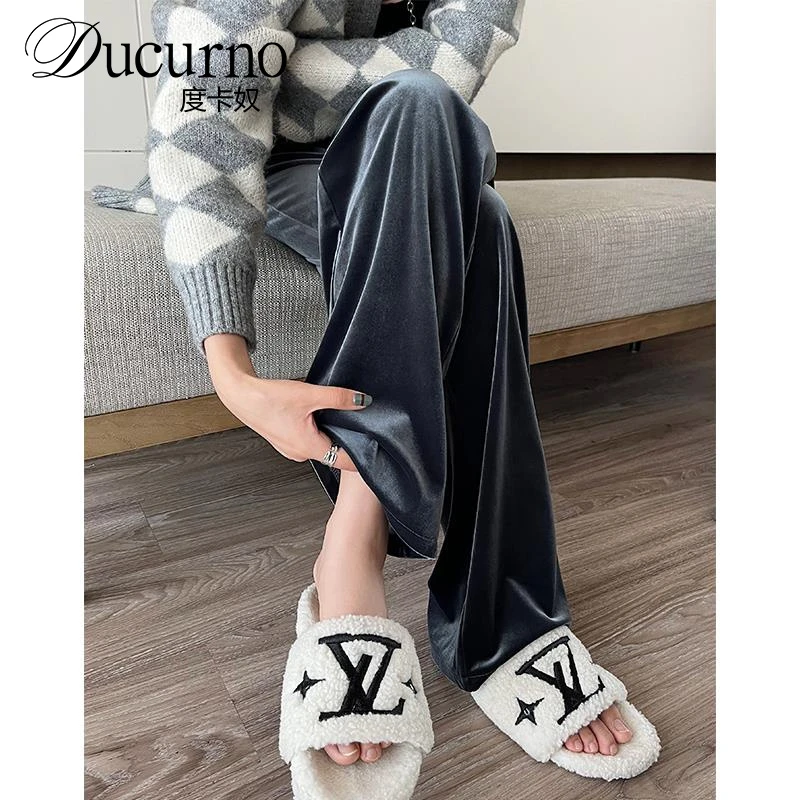 简约风阔腿裤女秋冬季2025新款加绒垂坠感小个子直筒小个子服饰