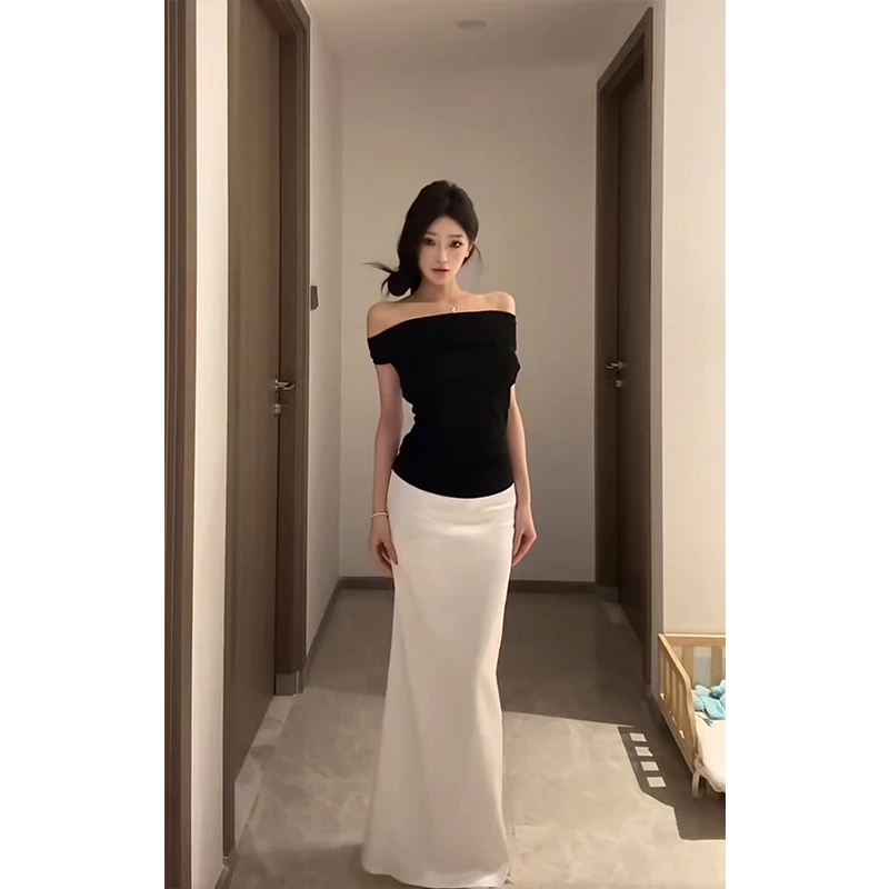 withmin白兔 流光简约 气质高级缎面修身显瘦长裙半身裙2522124