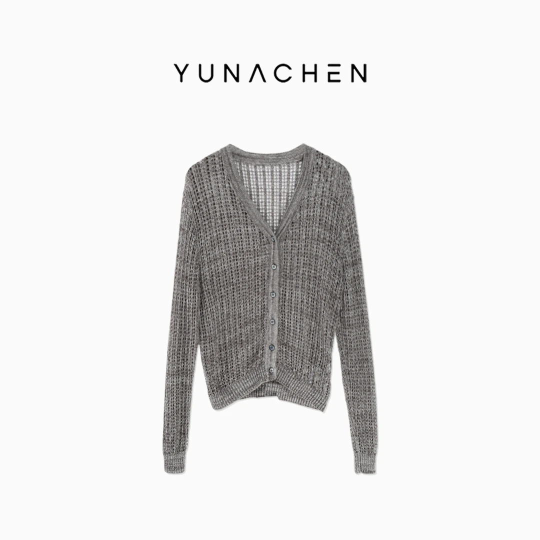 菠萝宝宝yuna【咖调迷雾针织小衫】棉麻丝混纺可降解开衫针织衫YG12