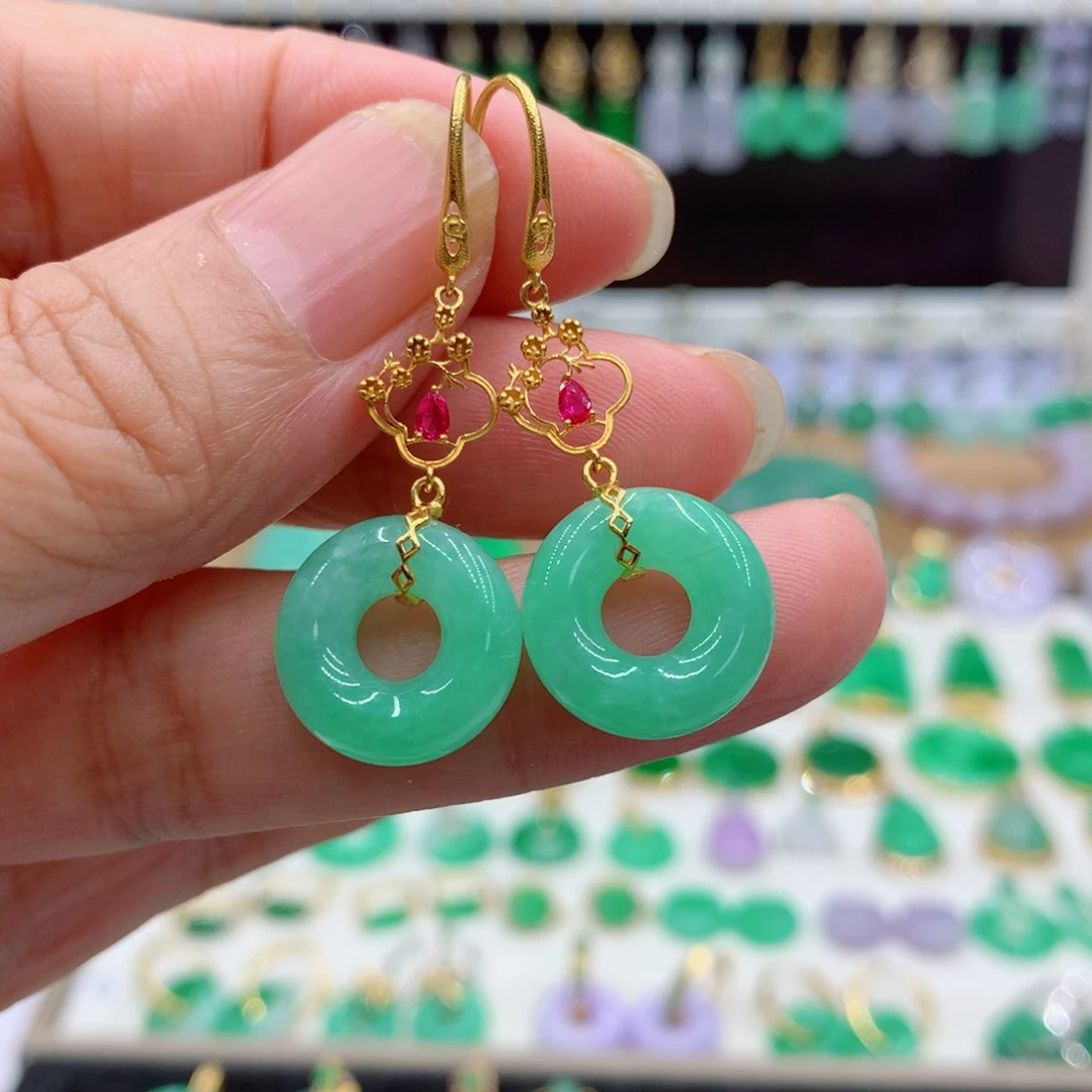 翡翠18K金镶嵌耳饰