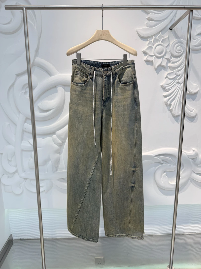 【ice dust】设计师品牌25年初秋新品抽绳宽松牛仔长裤25LSDE02MG