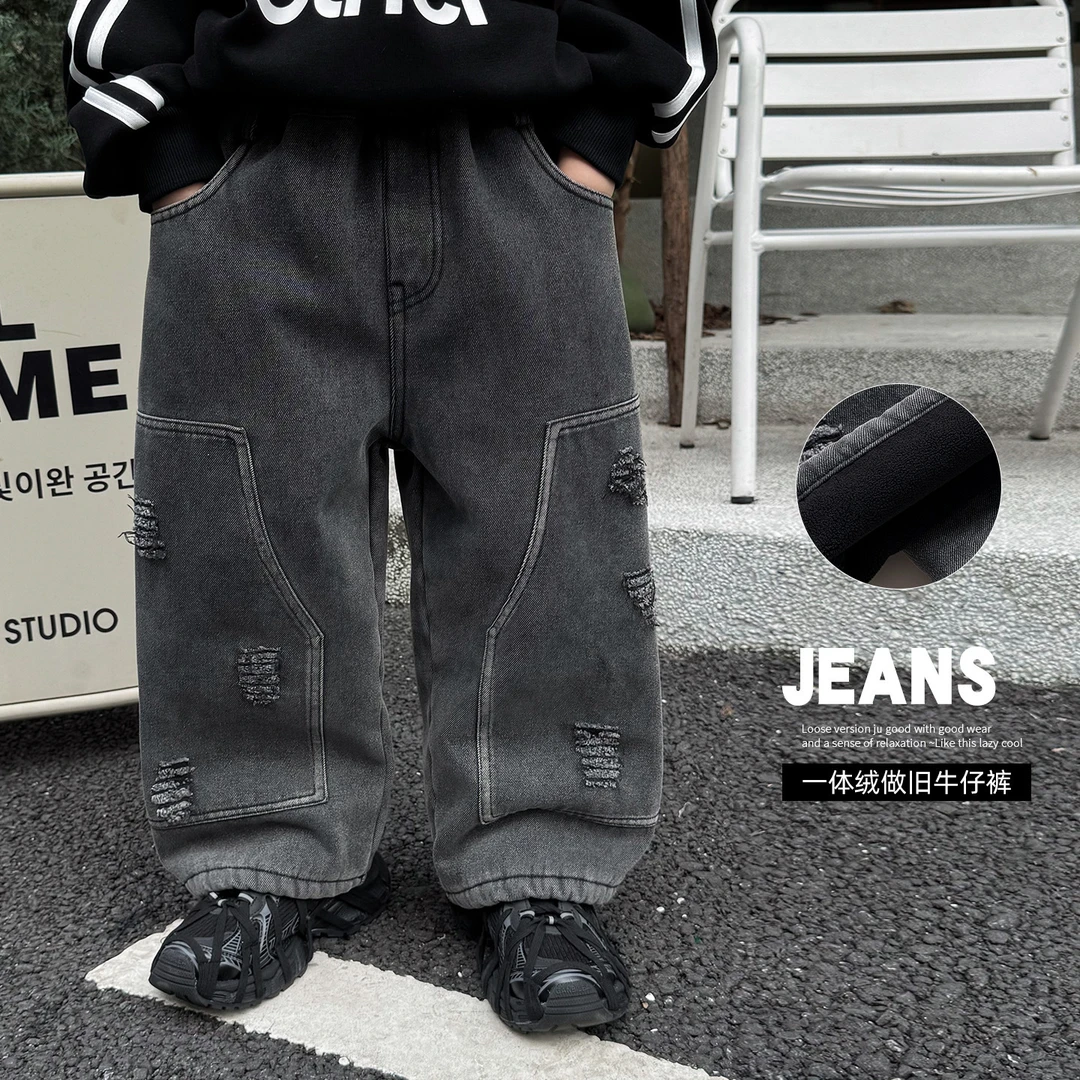 【Q】加绒牛仔破洞裤FD009