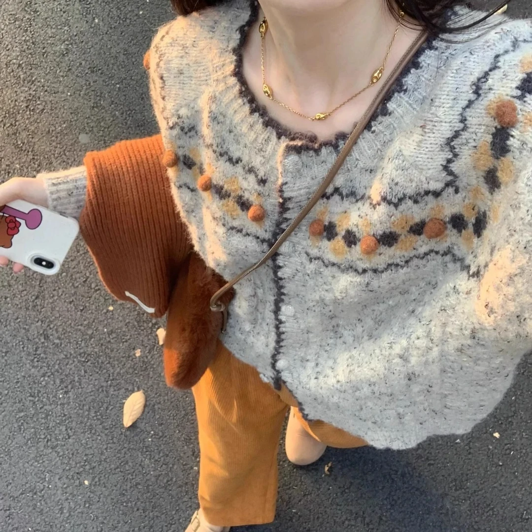 春秋2024年高级感毛衣女小众上衣慵懒风软糯外套灰色针织开衫外穿