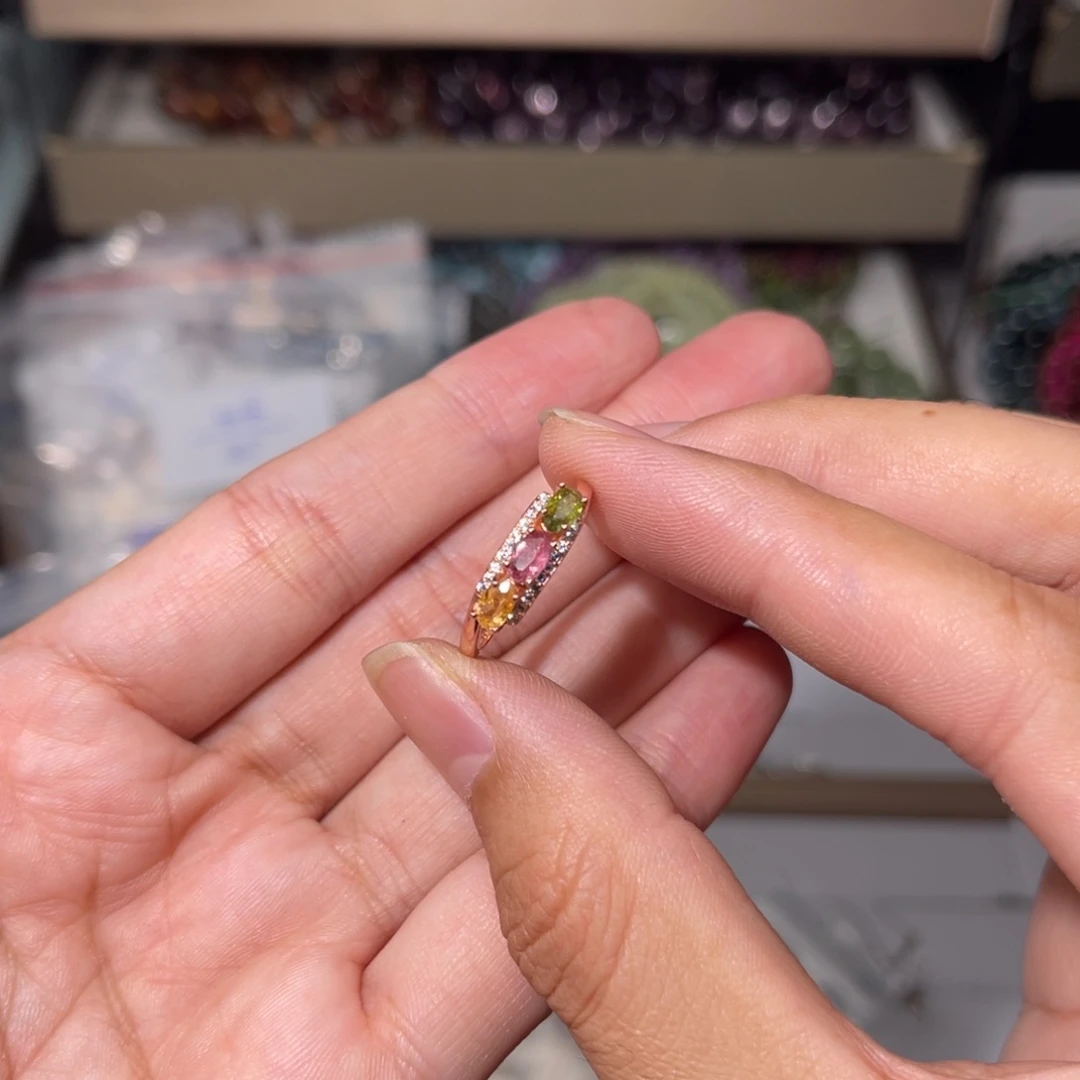 水晶手链银S925镶嵌碧玺戒指018