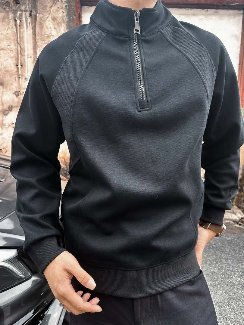 【ONE Studio】长袖时尚运动百搭宽松休闲纯色半拉链秋季卫衣男