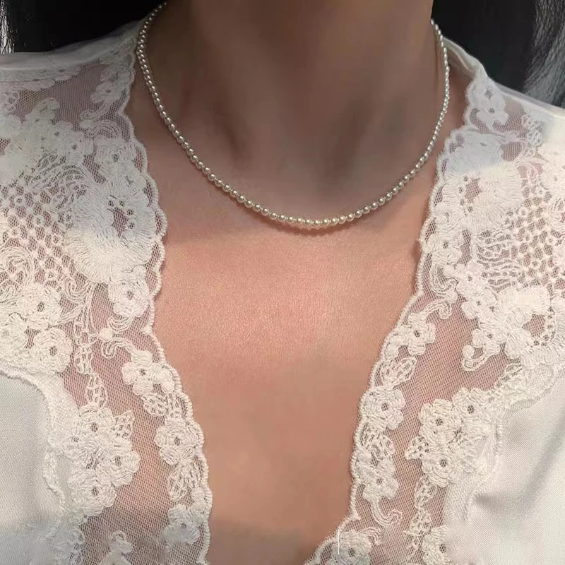 铜合金仿小众项链   极光正圆细2mm项链女小米珠轻奢小众锁骨链