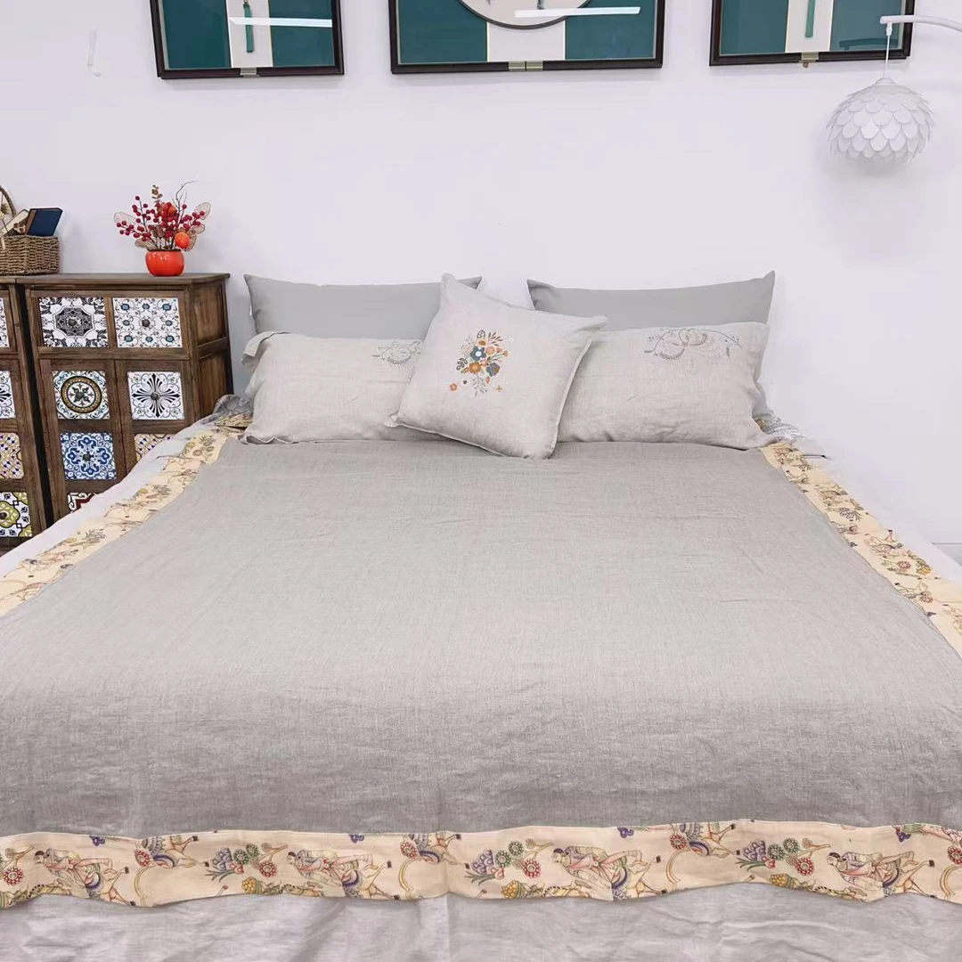 【贵族黄】100%汉麻双雨露盖毯5支加厚包边盖毯床单