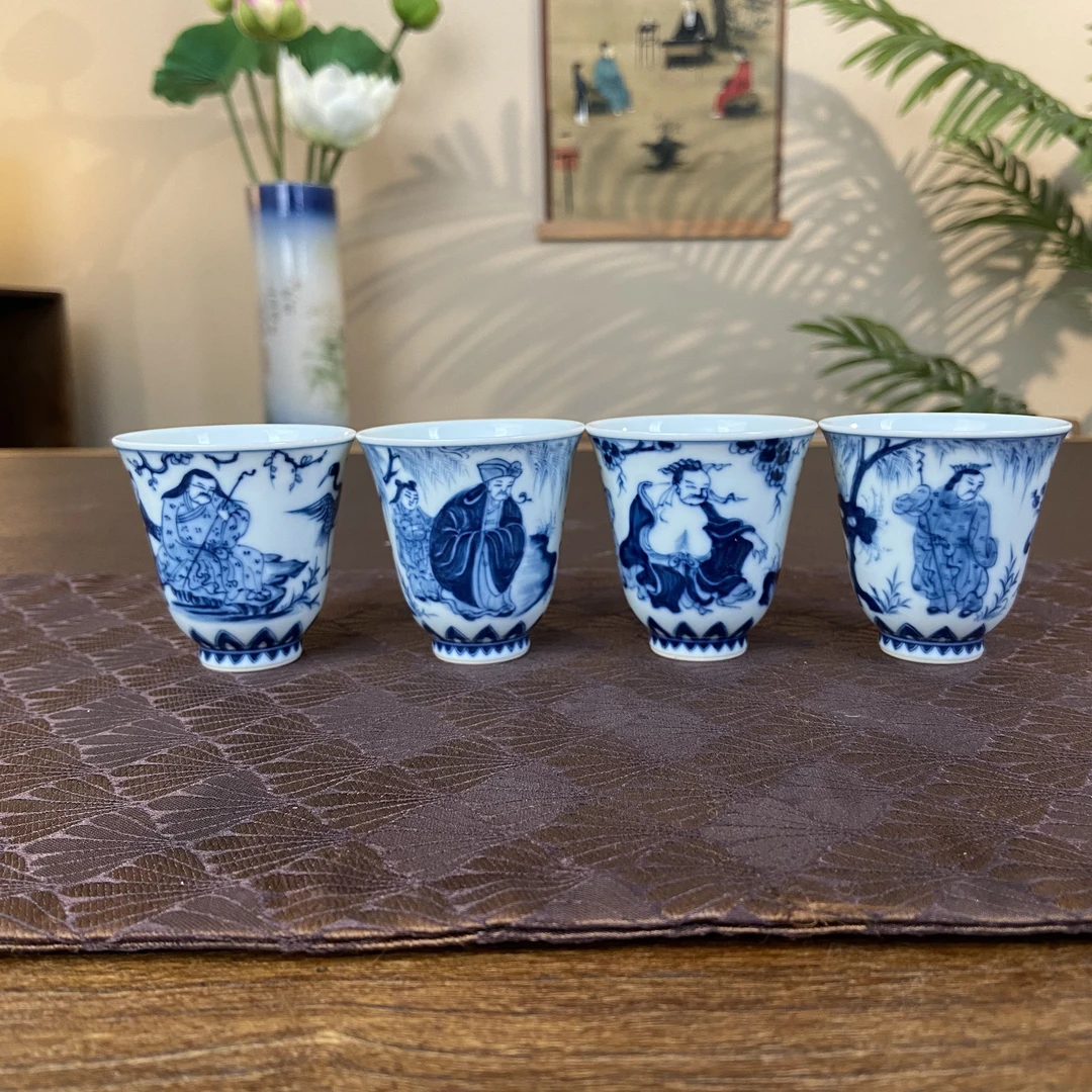 【记石柴窑】 仿元四爱图闻香杯 景德镇纯手工手绘茶器茶具